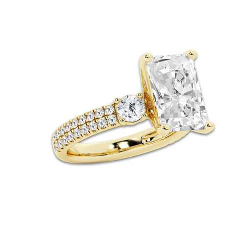 5.96 ctw Radiant Lab-Grown Diamond Three Stone Double Row Engagement Ring in 14K Yellow Gold for Women | D Color, VVS1 Clarity, IGI Certified 5.00 ct Center Diamond