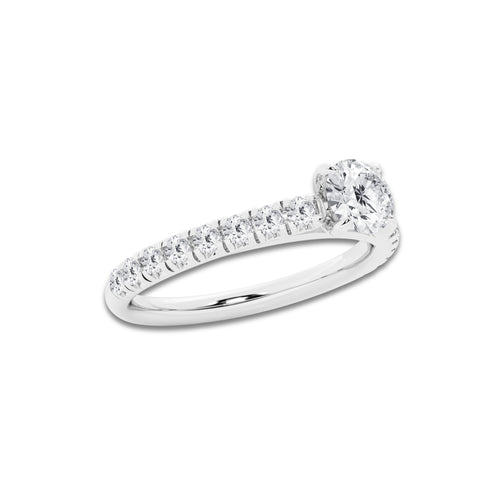 0.89 ctw Round Lab-Grown Diamond Pave Engagement Ring in 14K White Gold for Women | E Color, VS1 Clarity, IGI Certified 0.50 ct Center Diamond