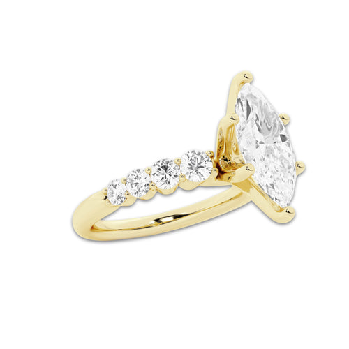 2.04 Ct Marquise Lab-Grown Diamond Half Eternity Engagement Ring in 14K Yellow Gold for Female, Colorless (D), VVS1 Clarity | IGI Certified, 1.50 Ct Center Diamond