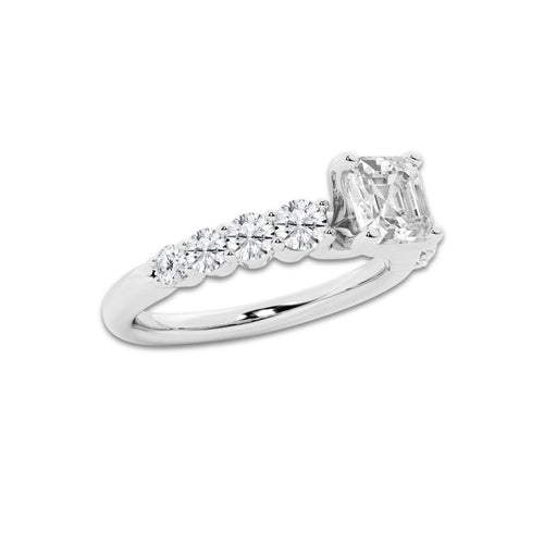 1.29 ctw Asscher Lab-Grown Diamond Side Stone Engagement Ring in Platinum for Women | Colorless E, VS1 Clarity, IGI Certified 0.75 Ct Center Diamond