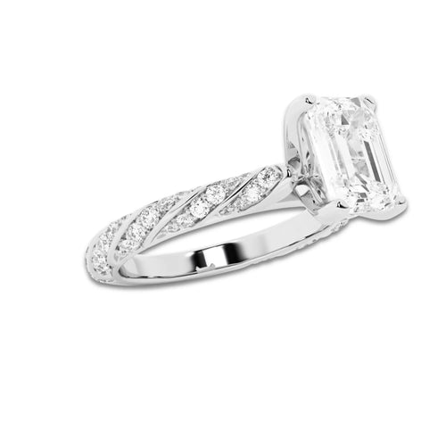 1.94 ctw Emerald Lab-Grown Diamond Twisted Band Engagement Ring in Platinum for Women | Colorless D, VVS1 Clarity, IGI Certified 1.50 ct Center Diamond