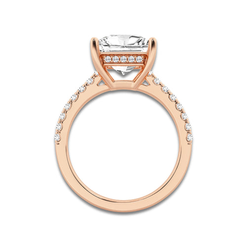 3.30 ctw Princess Lab-Grown Diamond Hidden Halo Side Stone Engagement Ring in 18K Rose Gold for Women | Colorless E, VS1 Clarity, IGI Certified 3.00 ct Center Diamond
