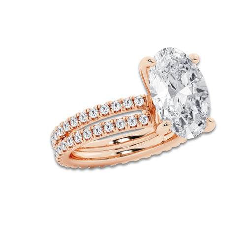 7.22 ctw Oval Lab-Grown Diamond Double Row Diamond Engagement Ring in 14K Rose Gold for Women | Colorless D, VVS1 Clarity, IGI Certified 6.00 ct Center Diamond