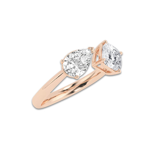 Resonance 1 1/2 ctw Toi Et Moi Pear and Cushion Ring 14K Rose Gold, DE, VS1