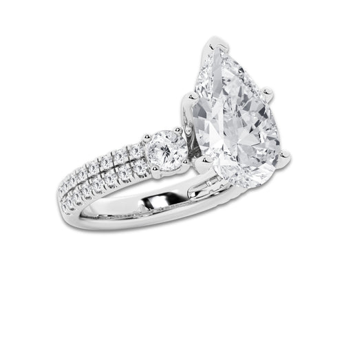 6.96 ctw Pear Lab-Grown Diamond Three Stone Double Row Engagement Ring in Platinum for Women | E Color, VS1 Clarity, IGI Certified 6.00 ct Center Diamond