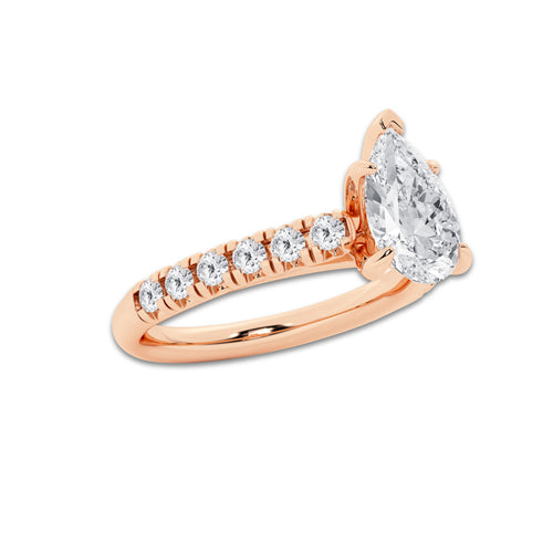1.91 ctw Pear Lab-Grown Diamond Pave Engagement Ring in 14K Rose Gold for Women | E Color, VS1 Clarity, IGI Certified 1.50 ct Center Diamond