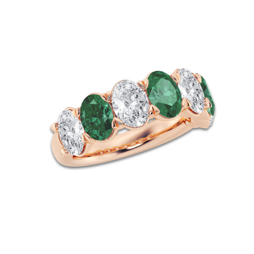 Nia 7 x 5 mm Oval Cut Created Emerald and 2 7/8 ctw Oval Lab Grown Diamond Anniversary Band 14K Rose Gold