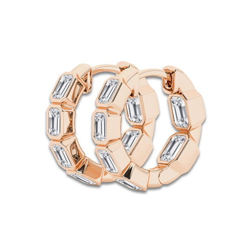 2 ctw Emerald Lab Grown Diamond Huggie Hoop Earrings 14K Rose Gold, DE, VS1