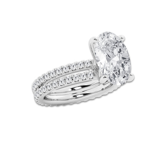 6.22 ctw Oval Lab-Grown Diamond Double Row Diamond Engagement Ring in 14K White Gold for Women | Colorless D, VVS1 Clarity, IGI Certified 5.00 ct Center Diamond