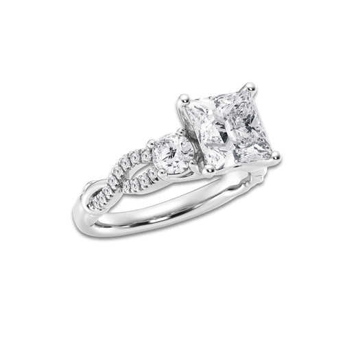 3.10 ctw Princess Lab-Grown Diamond Side Stone Engagement Ring in Platinum for Women | Colorless E, VS1 Clarity, IGI Certified 2.50 ct Center Diamond