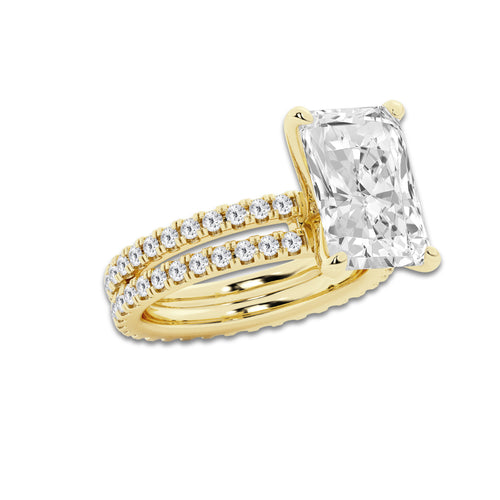 7.22 ctw Radiant Lab-Grown Diamond Double Row Diamond Engagement Ring in 14K Yellow Gold for Women | Colorless D, VVS1 Clarity, IGI Certified 6.00 ct Center Diamond