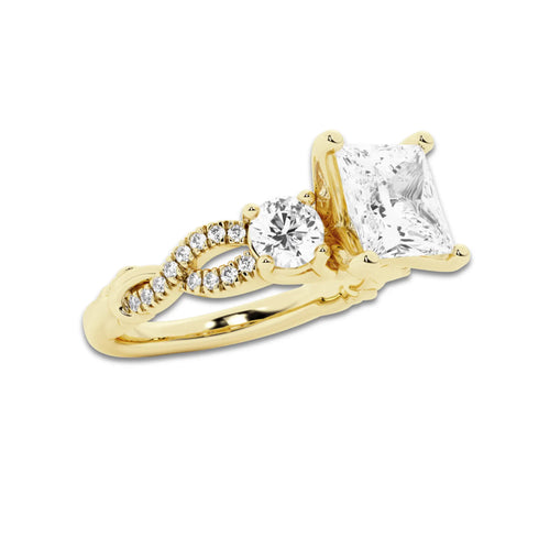 2.62 ctw Princess Lab-Grown Diamond Side Stone Engagement Ring in 14K Yellow Gold for Women | Colorless D, VVS1 Clarity, IGI Certified 2.00 ct Center Diamond