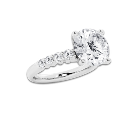7.66 Ct Round Lab-Grown Diamond Half Eternity Engagement Ring in Platinum for Female, Colorless (E), VS1 Clarity | IGI Certified, 7.00 Ct Center Diamond