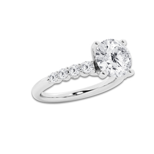 5.66 Ct Round Lab-Grown Diamond Half Eternity Engagement Ring in Platinum for Female, Colorless (D), VVS1 Clarity | IGI Certified, 5.00 Ct Center Diamond