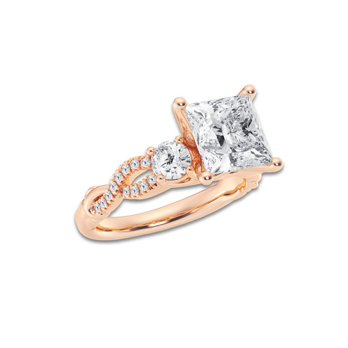 7.61 ctw Princess Lab-Grown Diamond Side Stone Engagement Ring in 14K Rose Gold for Women | Colorless D, VVS1 Clarity, IGI Certified 7.00 ct Center Diamond