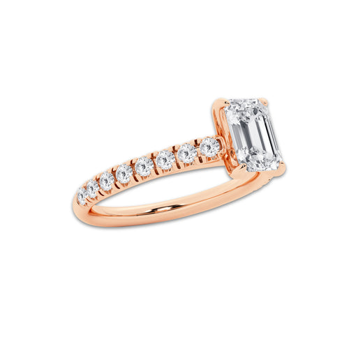 1.39 ctw Emerald Lab-Grown Diamond Pave Engagement Ring in 14K Rose Gold for Women | D Color, VVS1 Clarity, IGI Certified 1.00 ct Center Diamond