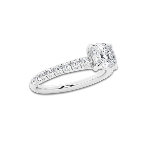 1.39 ctw Cushion Lab-Grown Diamond Pave Engagement Ring in 14K White Gold for Women | D Color, VVS1 Clarity, IGI Certified 1.00 ct Center Diamond