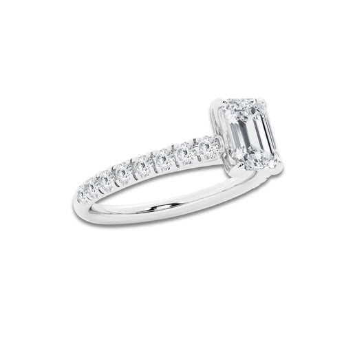 1.39 ctw Emerald Lab-Grown Diamond Pave Engagement Ring in Platinum for Women | E Color, VS1 Clarity, IGI Certified 1.00 ct Center Diamond