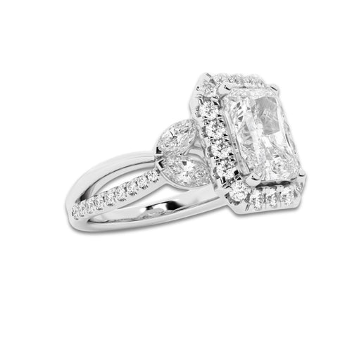 2 7/8 ctw Radiant Lab Grown Diamond Flower Petal Halo Engagement Ring Platinum, D, VVS | 2 ct Center