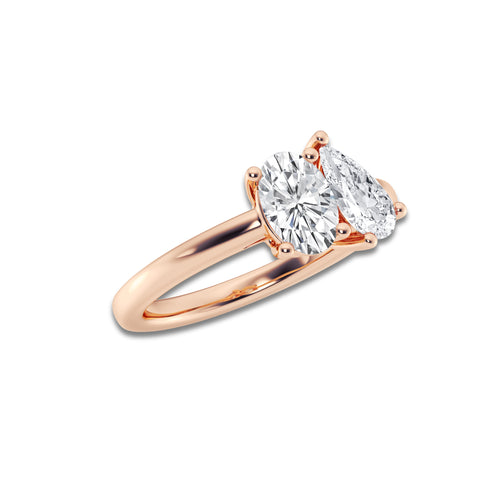 Laurel 2 ctw Toi Et Moi Pear and Oval Engagement Ring 14K Rose Gold, D, VVS | IGI Certified