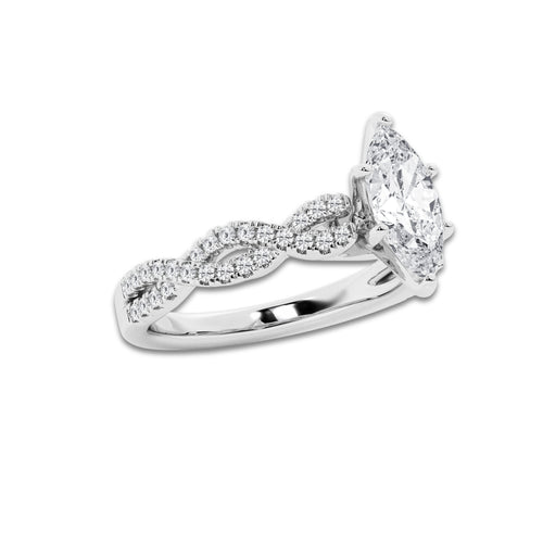 1.00 ctw Marquise Lab-Grown Diamond Twisted Shank Engagement Ring in 14K White Gold for Women | E Color, VS1 Clarity, Not Certified 0.75 ct Center Diamond