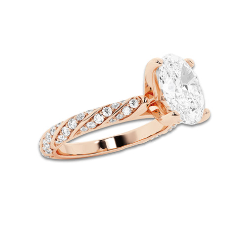 2.44 ctw Oval Lab-Grown Diamond Twisted Band Engagement Ring in 14K Rose Gold for Women | Colorless D, VVS1 Clarity, IGI Certified 2.00 ct Center Diamond