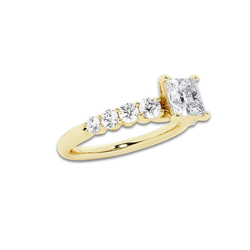 1.29 ctw Princess Lab-Grown Diamond Side Stone Engagement Ring in 14K Yellow Gold for Women | Colorless E, VS1 Clarity, IGI Certified 0.75 Ct Center Diamond