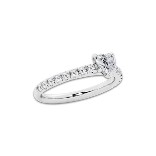 0.89 ctw Heart Lab-Grown Diamond Pave Engagement Ring in 14K White Gold for Women | E Color, VS1 Clarity, IGI Certified 0.50 ct Center Diamond