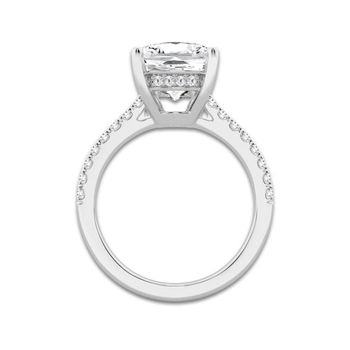 5.30 ctw Elongated Cushion Lab-Grown Diamond Hidden Halo Side Stone Engagement Ring in Platinum for Women | Colorless D, VVS1 Clarity, IGI Certified 5.00 ct Center Diamond