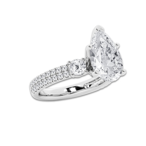 4.46 ctw Pear Lab-Grown Diamond Three Stone Double Row Engagement Ring in 14K White Gold for Women | D Color, VVS1 Clarity, IGI Certified 3.50 ct Center Diamond