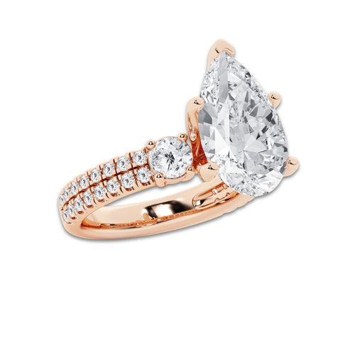 6.96 ctw Pear Lab-Grown Diamond Three Stone Double Row Engagement Ring in 14K Rose Gold for Women | E Color, VS1 Clarity, IGI Certified 6.00 ct Center Diamond