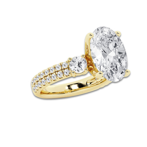 6.96 ctw Oval Lab-Grown Diamond Three Stone Double Row Engagement Ring in 14K Yellow Gold for Women | D Color, VVS1 Clarity, IGI Certified 6.00 ct Center Diamond