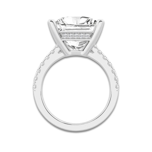 7.39 ctw Princess Lab-Grown Diamond Hidden Halo Side Stone Engagement Ring in 18K White Gold for Women | Colorless E, VS1 Clarity, IGI Certified 7.00 ct Center Diamond
