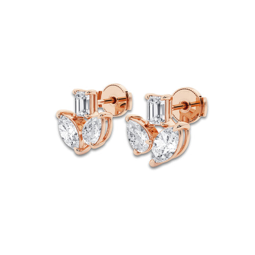 1 2/3 ctw Mosaic Three Stone Fan Earrings 14K Rose Gold, DE, VS1