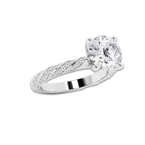 4.42 ctw Round Lab-Grown Diamond Twisted Band Engagement Ring in 14K White Gold for Women | Colorless E, VS1 Clarity, IGI Certified 4.00 ct Center Diamond
