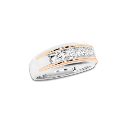 1 ctw Round Lab Grown Diamond Men's Channel Set Wedding Band 14K Two-Tone White & Rose Gold, DE, VS1