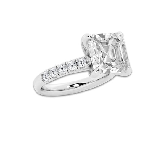 7.55 ctw Asscher Lab-Grown Diamond Pave Engagement Ring in Platinum for Women | E Color, VS1 Clarity, IGI Certified 7.00 ct Center Diamond