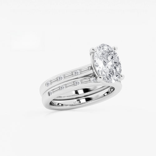 Synergy 3 3/4 ctw Oval Lab Grown Diamond Baguette and Princess Side Stone Bridal Set 14K White Gold, E, VS1 | IGI Certified, 3 ct Center