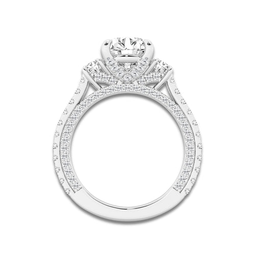 Hyacinth 3 1/10 ctw Round Lab Grown Diamond Three Stone Engagement Ring with Side Diamonds Platinum, E, VS1 | IGI Certified, 2 ct Center