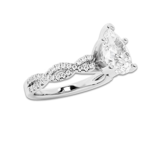 5.29 ctw Pear Lab-Grown Diamond Twisted Shank Engagement Ring in 14K White Gold for Women | D Color, VVS1 Clarity, IGI Certified 5.00 ct Center Diamond