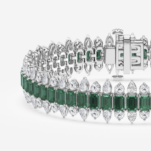 14 1/2 Created Emerald and Round and Pear Lab Grown Diamond Bracelet - 7 Inches Platinum