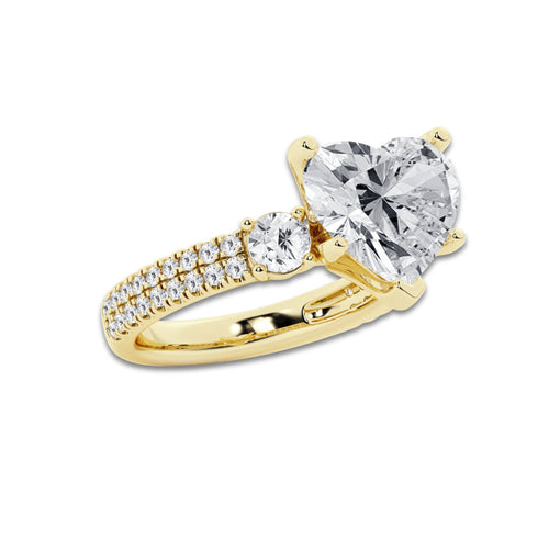 5.96 ctw Heart Lab-Grown Diamond Three Stone Double Row Engagement Ring in 14K Yellow Gold for Women | D Color, VVS1 Clarity, IGI Certified 5.00 ct Center Diamond
