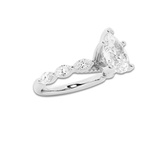 2.98 ctw Pear Lab-Grown Diamond Marquise Side Stone Engagement Ring in Platinum for Women | Colorless D, VVS1 Clarity, IGI Certified 2.50 ct Center Diamond