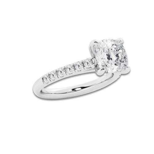 3.40 ctw Cushion Lab-Grown Diamond Pave Engagement Ring in 14K White Gold for Women | E Color, VS1 Clarity, IGI Certified 3.00 ct Center Diamond