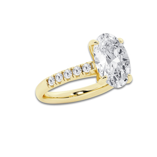 5.43 ctw Oval Lab-Grown Diamond Pave Engagement Ring in 14K Yellow Gold for Women | E Color, VS1 Clarity, IGI Certified 5.00 ct Center Diamond