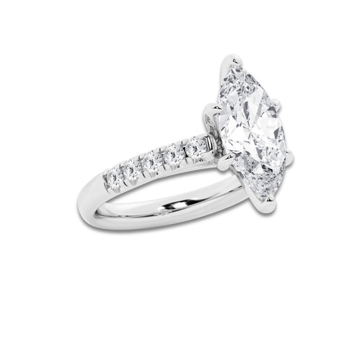 3.93 ctw Marquise Lab-Grown Diamond Pave Engagement Ring in 14K White Gold for Women | D Color, VVS1 Clarity, IGI Certified 3.50 ct Center Diamond