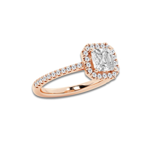Paradise 1 1/3 ctw Asscher Lab Grown Diamond French Pave Halo Engagement Ring 14K Rose Gold, D, VVS | IGI Certified, 1 ct Center