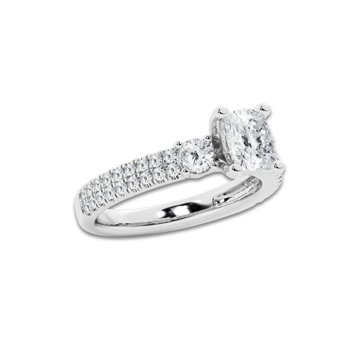 1.46 ctw Elongated Cushion Lab-Grown Diamond Three Stone Double Row Engagement Ring in Platinum for Women | E Color, VS1 Clarity, IGI Certified 0.75 ct Center Diamond