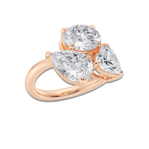 Rhapsody 6 ctw Mosaic Abstract Three Stone Ring 14K Rose Gold, E, VS1 | IGI Certified