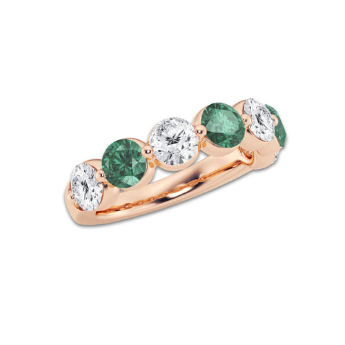 Cara 4.7 mm Round Cut Created Emerald and 1 7/8 ctw Round Lab Grown Diamond Anniversary Band 14K Rose Gold